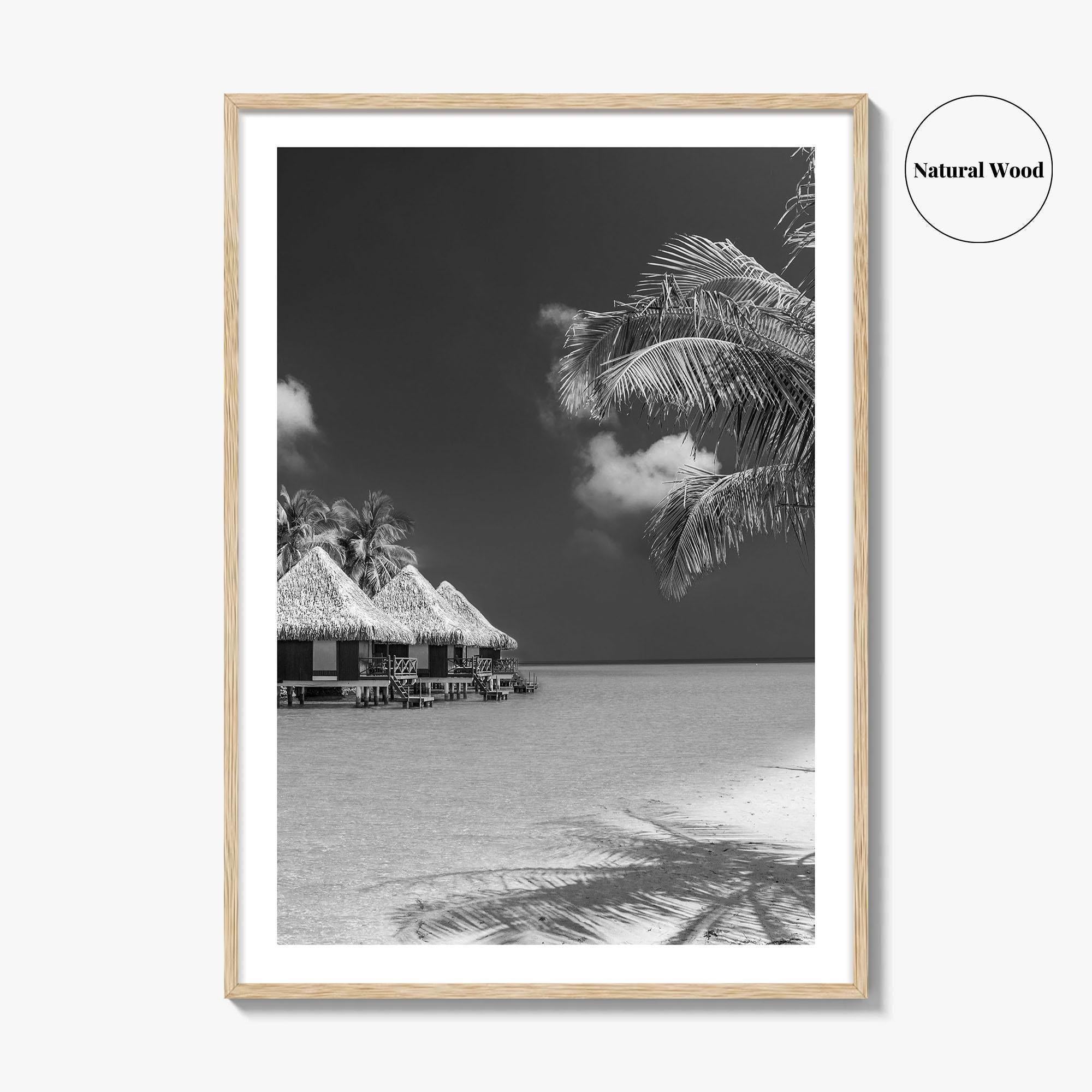 Maldives Black and White Fine Art Photo Print, Overwater Bungalows, Tropical Beach, Wall Poster