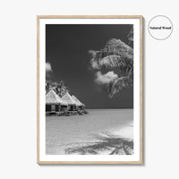 Maldives Black and White Fine Art Photo Print, Overwater Bungalows, Tropical Beach, Wall Poster