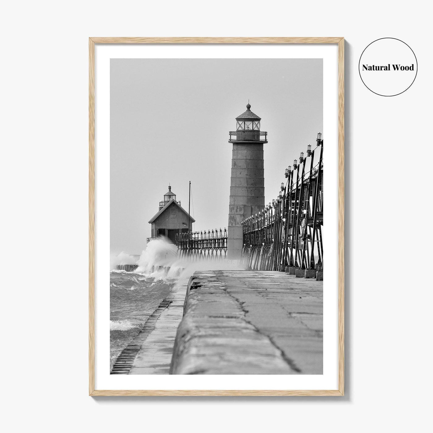 Grand Haven Black and White Fine Art Photo Print, Lighthouse, Michigan USA, Wall Poster