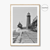 Grand Haven Black and White Fine Art Photo Print, Lighthouse, Michigan USA, Wall Poster