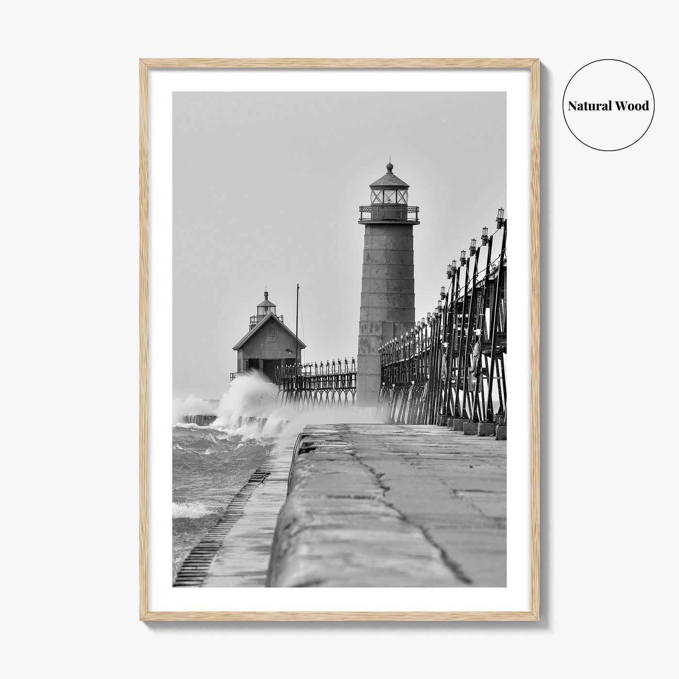 Grand Haven Black and White Fine Art Photo Print, Lighthouse, Michigan USA, Wall Poster