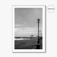 Charleston South Carolina Black and White Fine Art Photo Print, Boardwalk, Street Lamps, USA