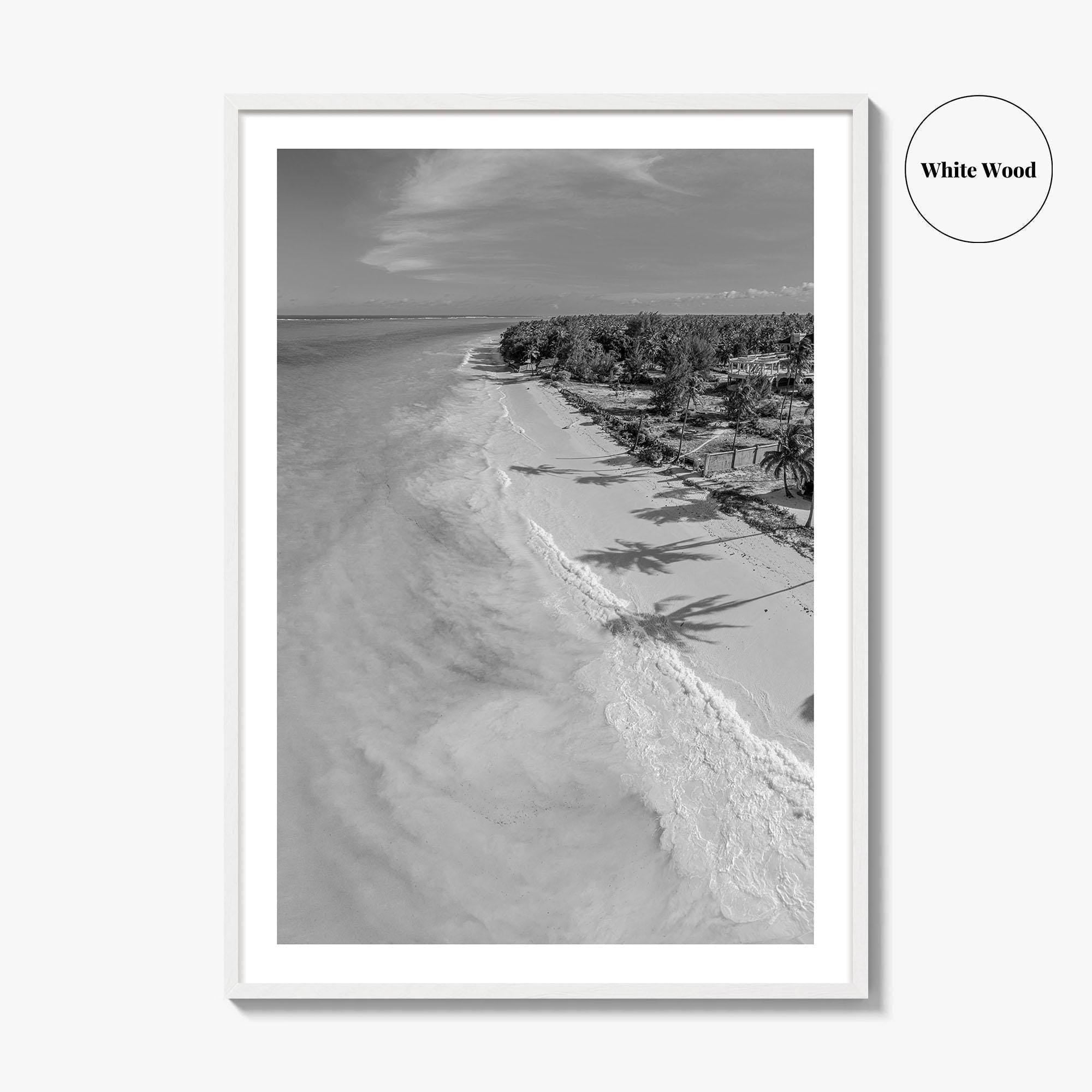 Zanzibar Black and White Fine Art Photo Print, Aerial Beach, Tanzania, Indian Ocean Poster