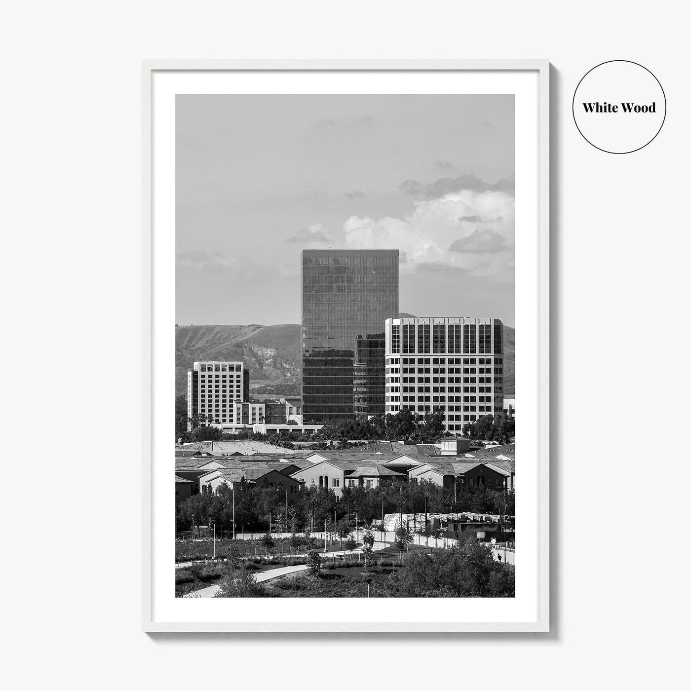 Irvine Skyline Black and White Fine Art Photo Print, Orange County, California Poster
