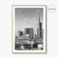 Milan Skyline Black and White Fine Art Photo Print, Porta Nuova, Italy Poster