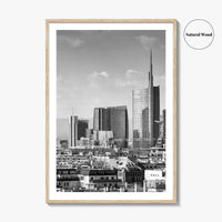 Milan Skyline Black and White Fine Art Photo Print, Porta Nuova, Italy Poster