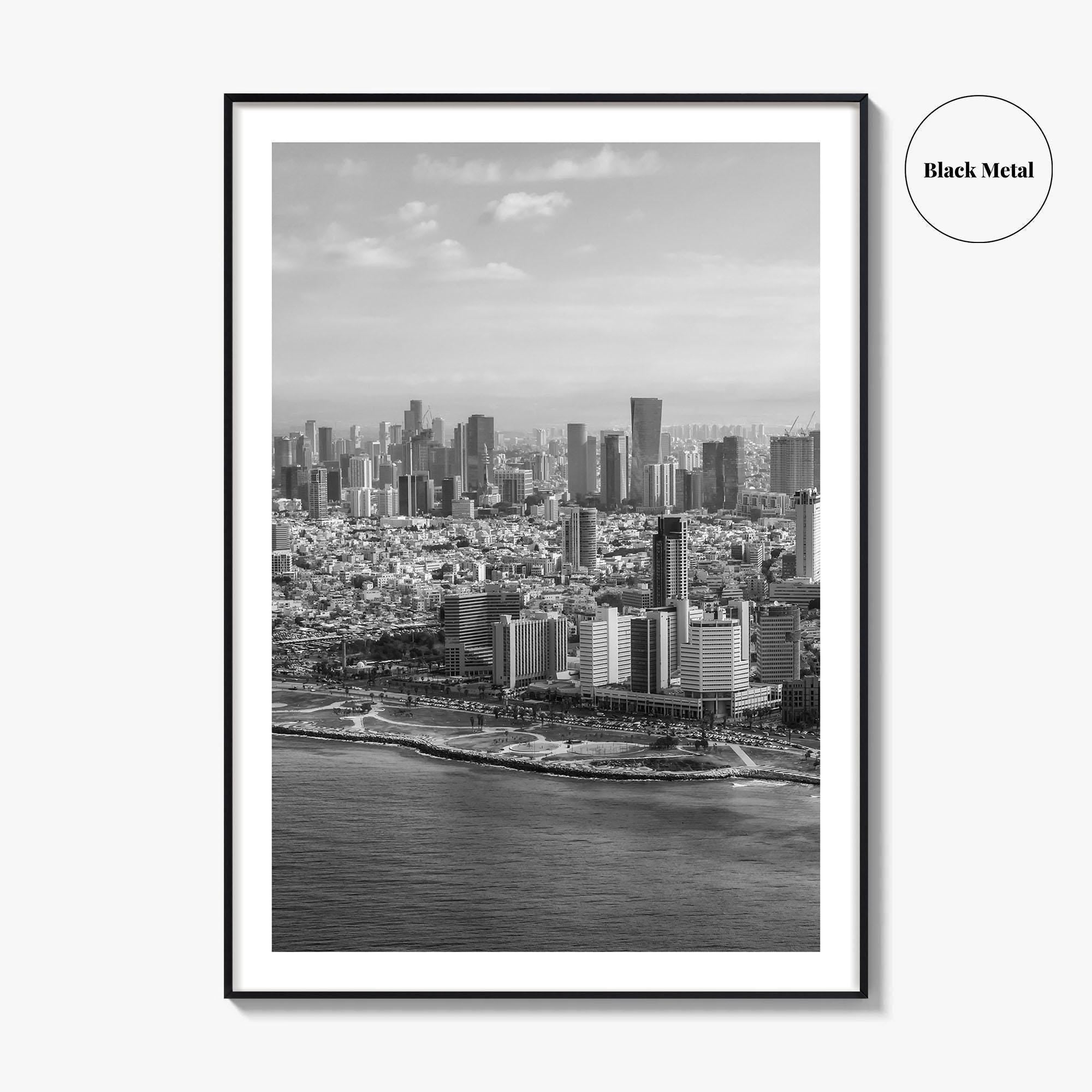 Tel Aviv Skyline Black and White Fine Art Photo Print, Israel Beach Poster