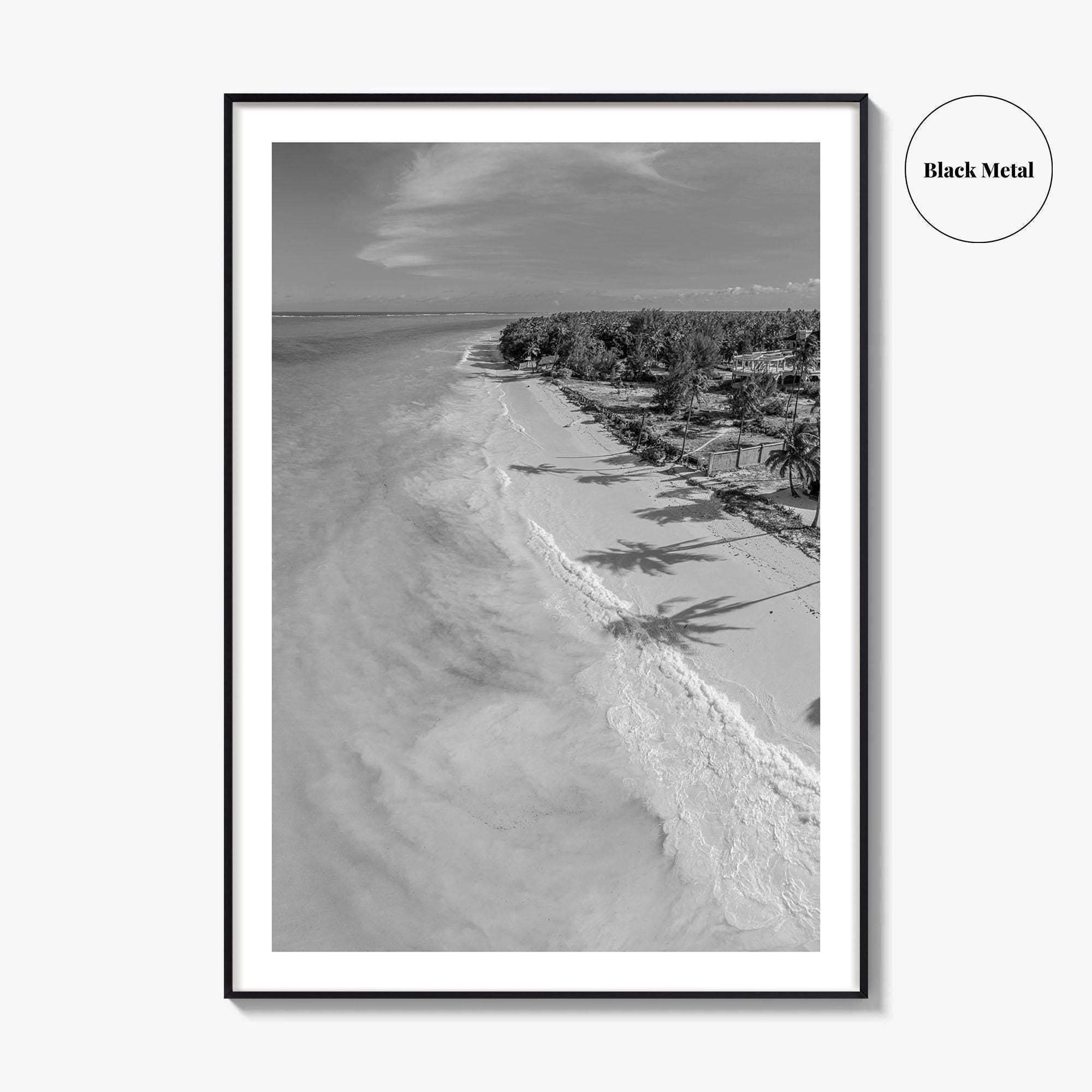 Zanzibar Black and White Fine Art Photo Print, Aerial Beach, Tanzania, Indian Ocean Poster