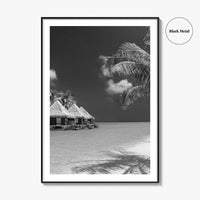 Maldives Black and White Fine Art Photo Print, Overwater Bungalows, Tropical Beach, Wall Poster