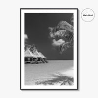 Maldives Black and White Fine Art Photo Print, Overwater Bungalows, Tropical Beach, Wall Poster