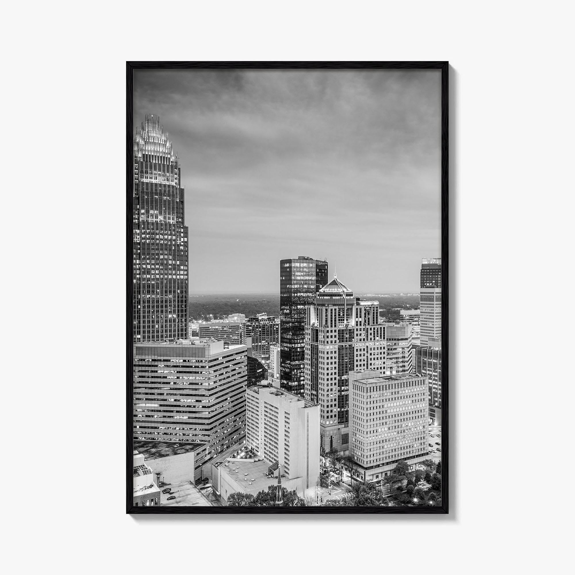 Charlotte Skyline Black and White Fine Art Photo Print, Uptown North Carolina Poster