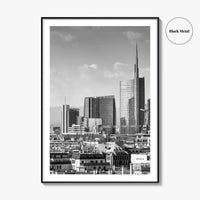 Milan Skyline Black and White Fine Art Photo Print, Porta Nuova, Italy Poster