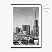 Milan Skyline Black and White Fine Art Photo Print, Porta Nuova, Italy Poster