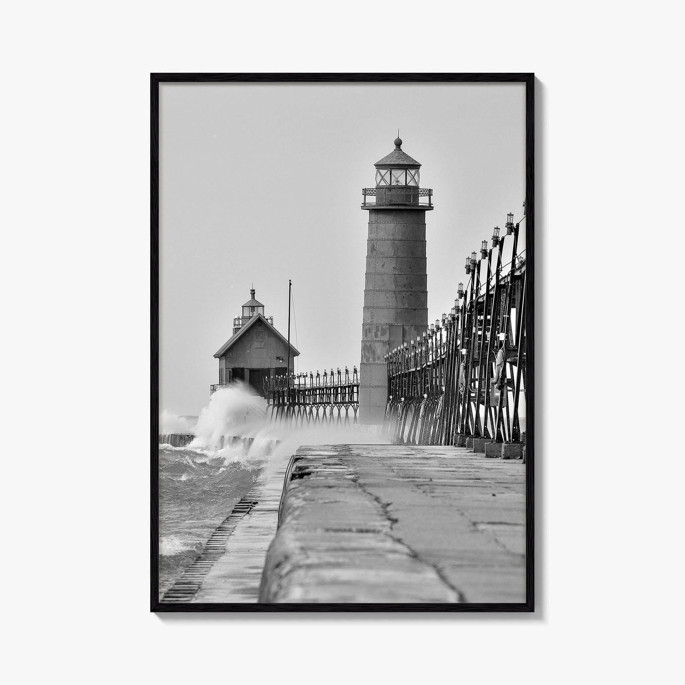 Grand Haven Black and White Fine Art Photo Print, Lighthouse, Michigan USA, Wall Poster