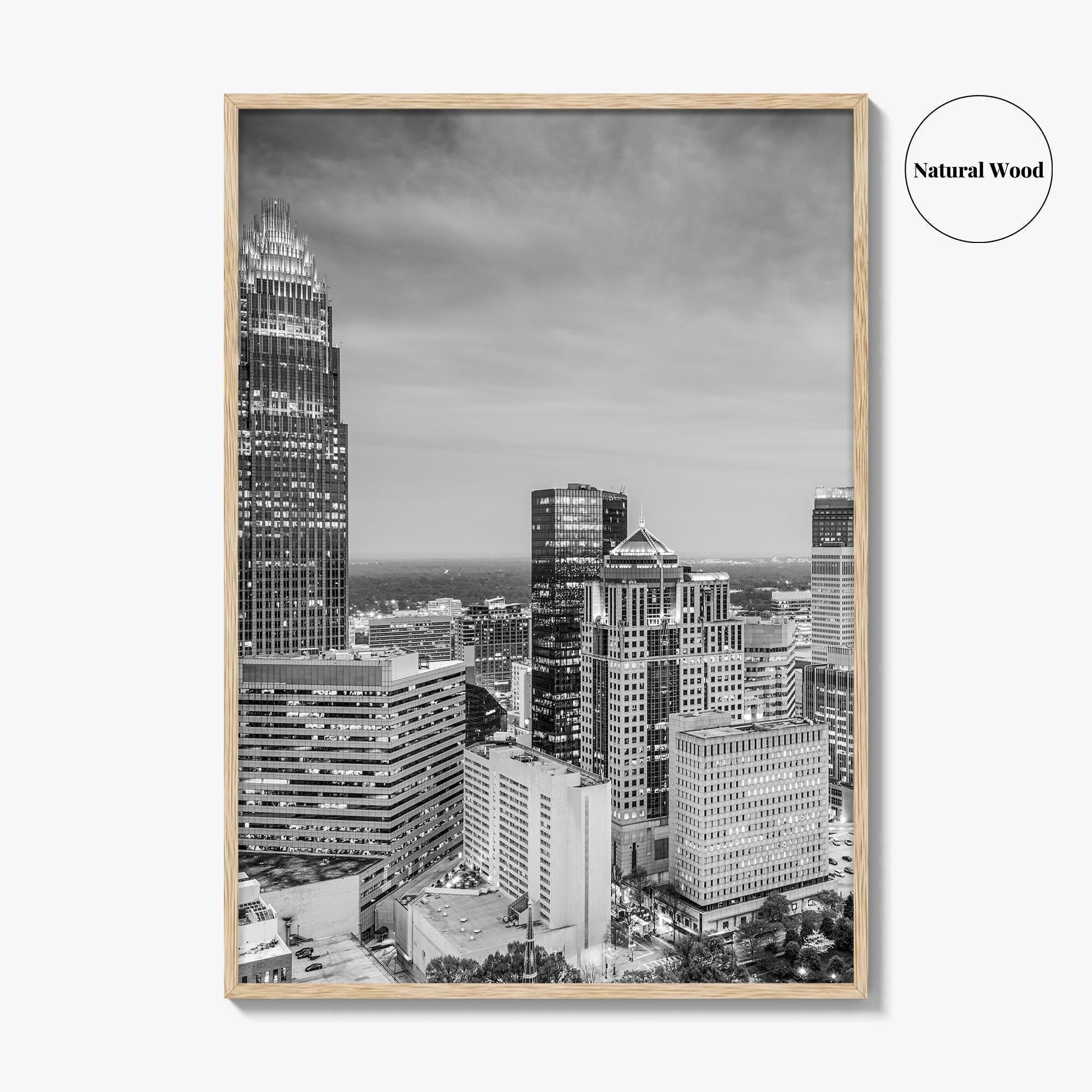 Charlotte Skyline Black and White Fine Art Photo Print, Uptown North Carolina Poster