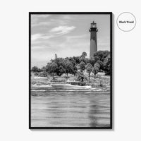Jupiter Black and White Fine Art Photo Print, Palm Beach Lighthouse Florida USA Poster