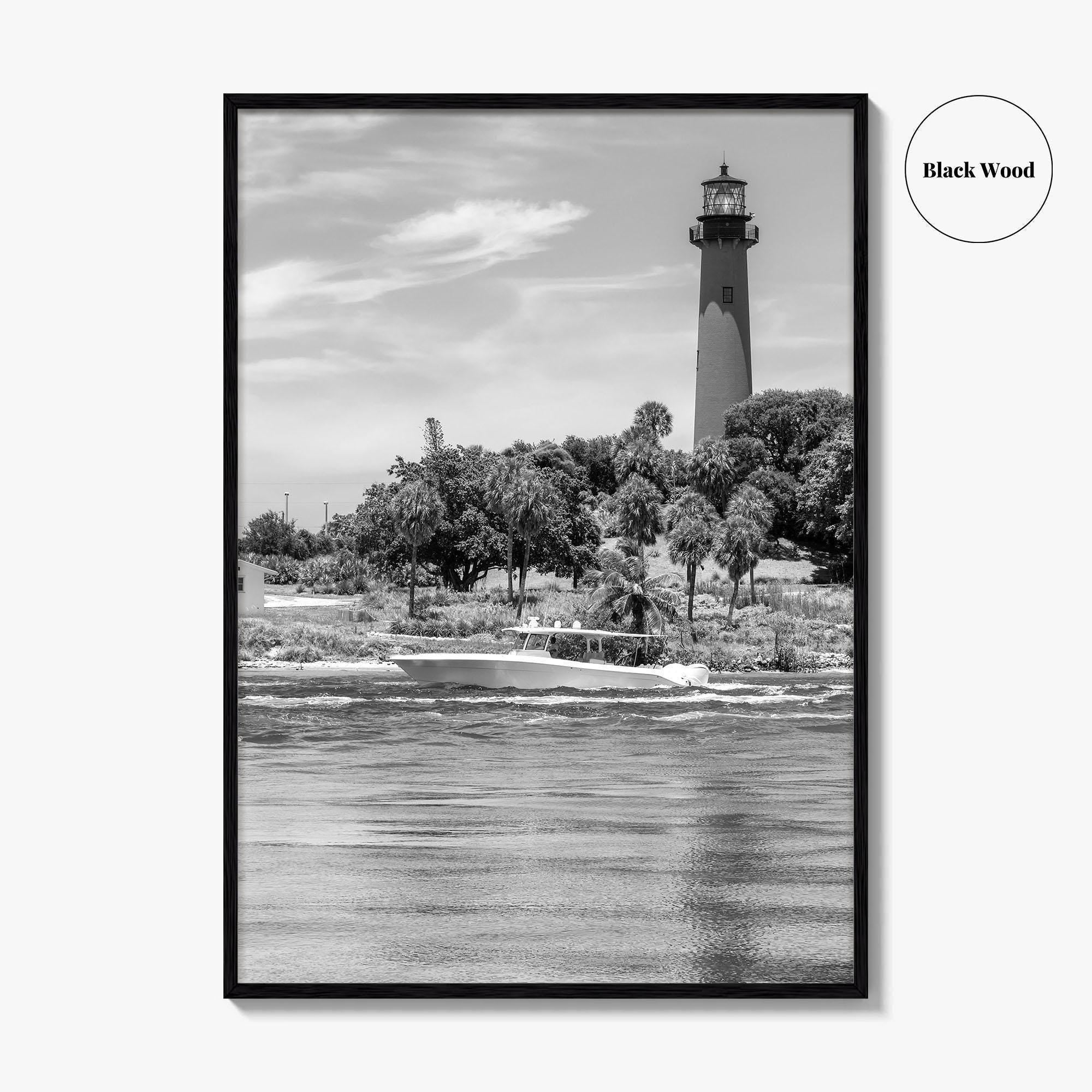 Jupiter Black and White Fine Art Photo Print, Palm Beach Lighthouse Florida USA Poster