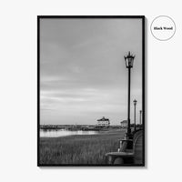 Charleston South Carolina Black and White Fine Art Photo Print, Boardwalk, Street Lamps, USA