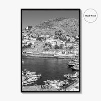 Hydra Black and White Fine Art Photo Print, Harbor, Island Greece Wall Decor Poster