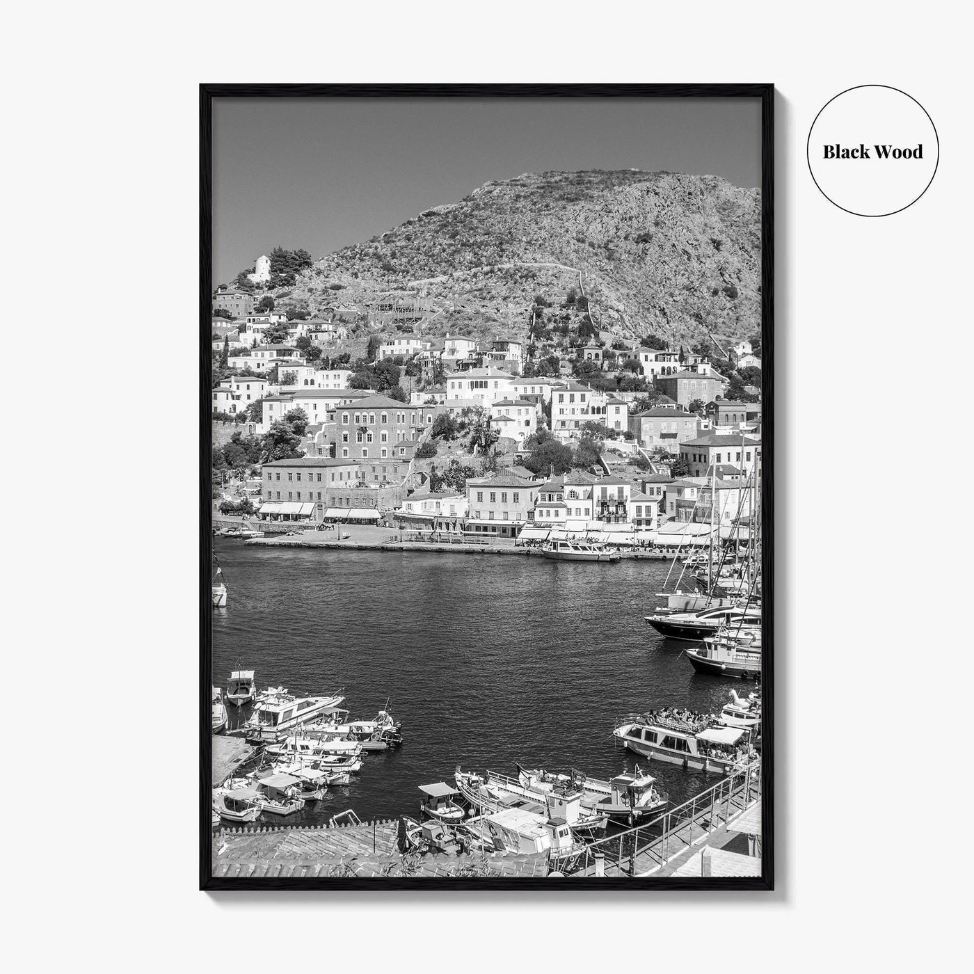 Hydra Black and White Fine Art Photo Print, Harbor, Island Greece Wall Decor Poster