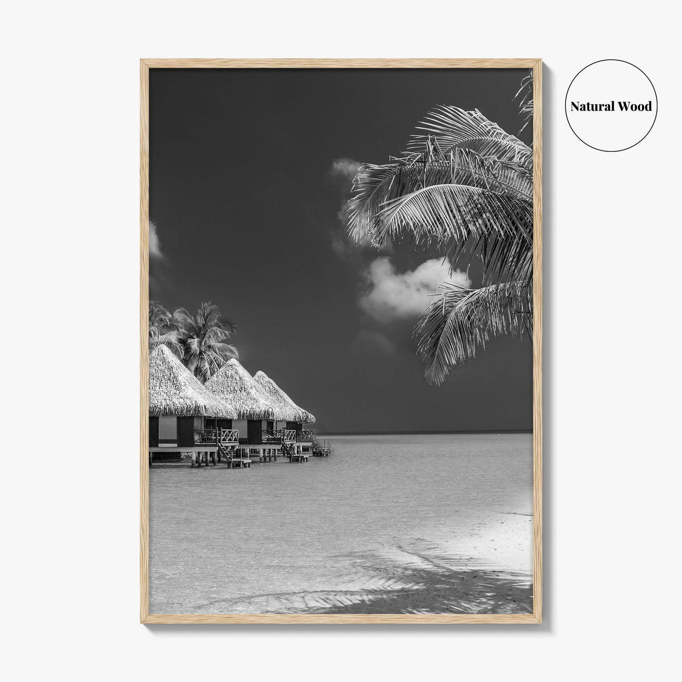 Maldives Black and White Fine Art Photo Print, Overwater Bungalows, Tropical Beach, Wall Poster