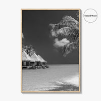 Maldives Black and White Fine Art Photo Print, Overwater Bungalows, Tropical Beach, Wall Poster