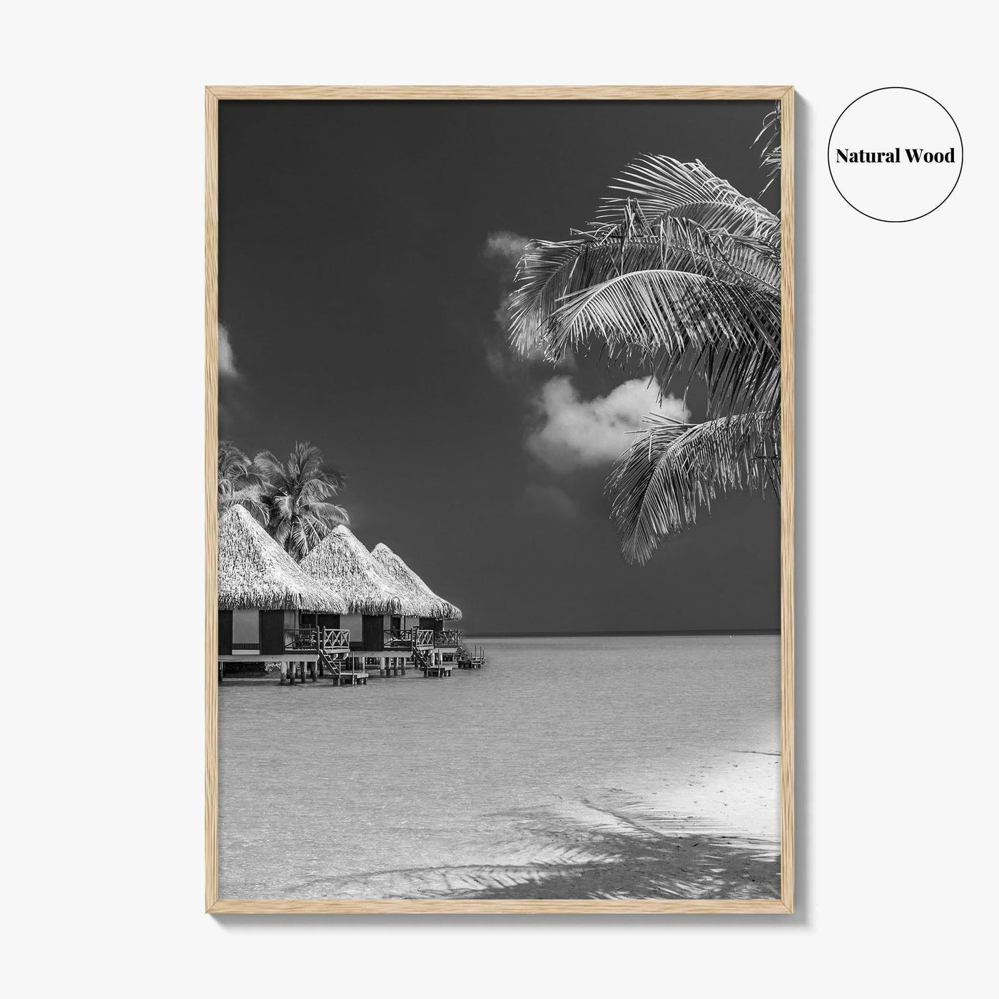 Maldives Black and White Fine Art Photo Print, Overwater Bungalows, Tropical Beach, Wall Poster