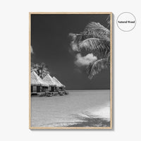 Maldives Black and White Fine Art Photo Print, Overwater Bungalows, Tropical Beach, Wall Poster