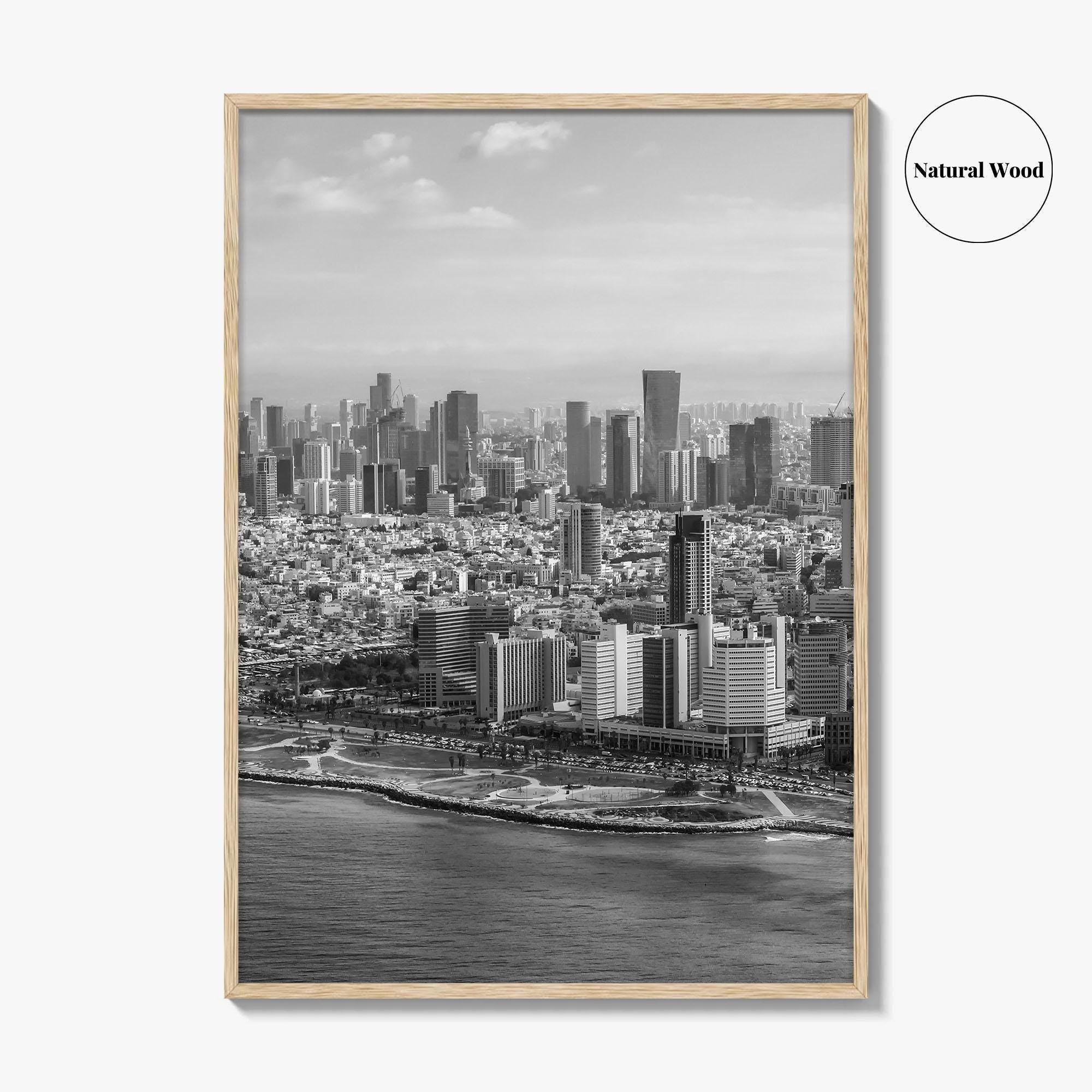 Tel Aviv Skyline Black and White Fine Art Photo Print, Israel Beach Poster