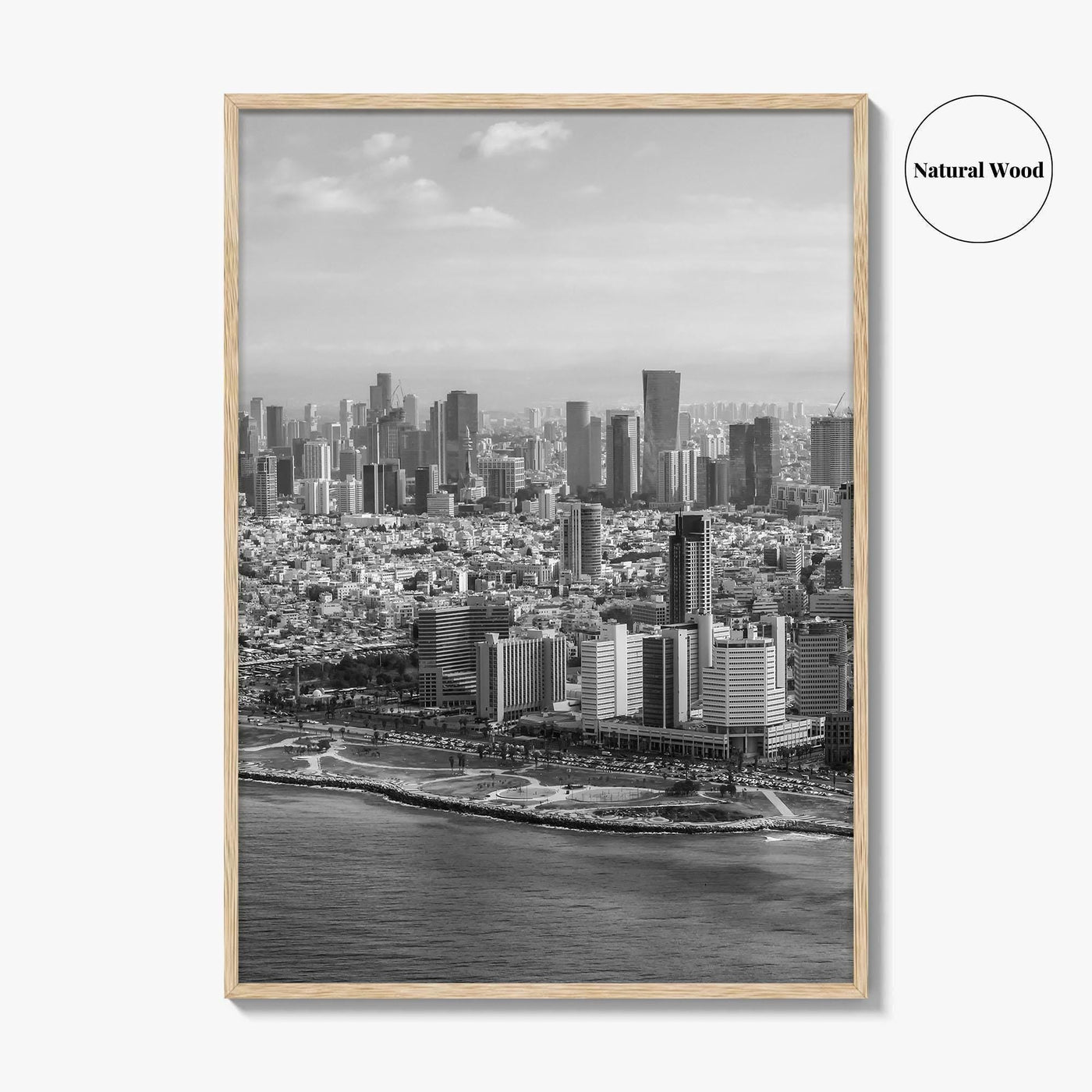 Tel Aviv Skyline Black and White Fine Art Photo Print, Israel Beach Poster