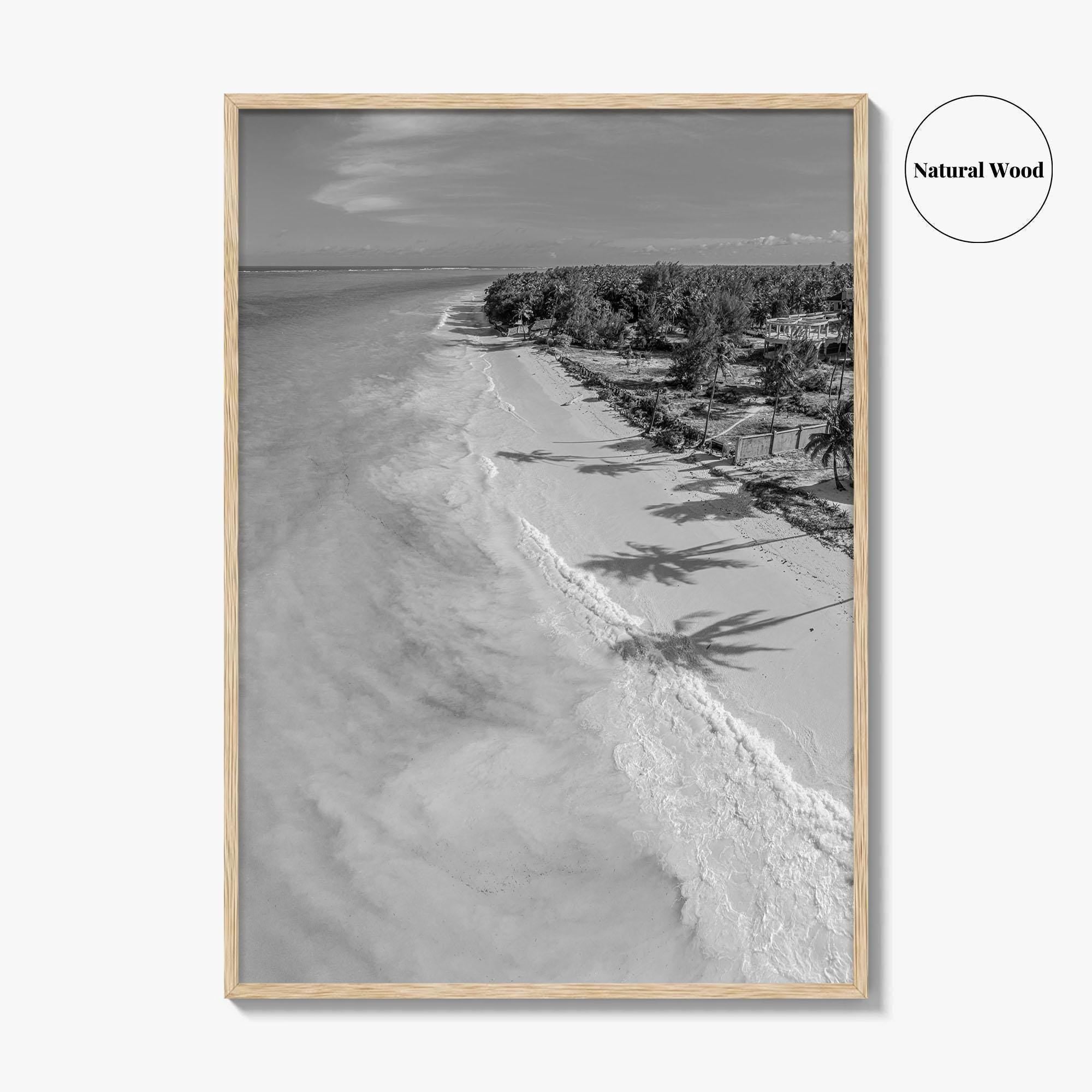 Zanzibar Black and White Fine Art Photo Print, Aerial Beach, Tanzania, Indian Ocean Poster