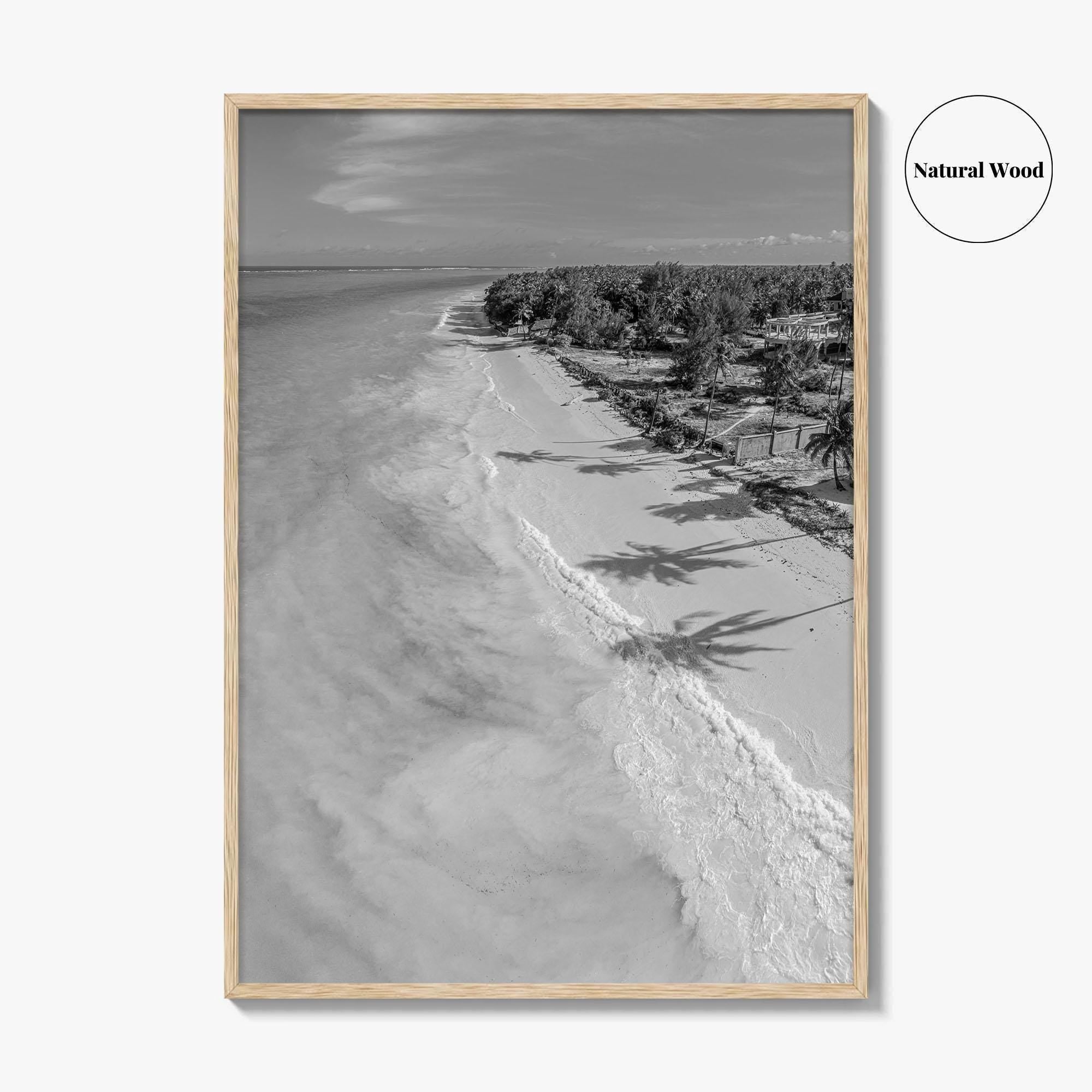 Zanzibar Black and White Fine Art Photo Print, Aerial Beach, Tanzania, Indian Ocean Poster