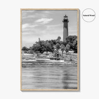 Jupiter Black and White Fine Art Photo Print, Palm Beach Lighthouse Florida USA Poster