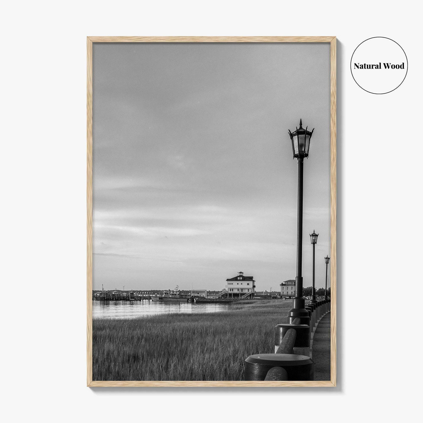 Charleston South Carolina Black and White Fine Art Photo Print, Boardwalk, Street Lamps, USA