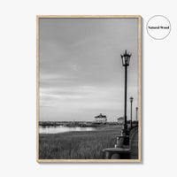 Charleston South Carolina Black and White Fine Art Photo Print, Boardwalk, Street Lamps, USA