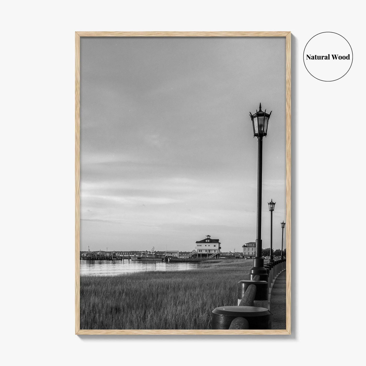 Charleston South Carolina Black and White Fine Art Photo Print, Boardwalk, Street Lamps, USA