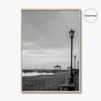 Charleston South Carolina Black and White Fine Art Photo Print, Boardwalk, Street Lamps, USA