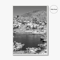 Hydra Black and White Fine Art Photo Print, Harbor, Island Greece Wall Decor Poster