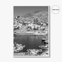 Hydra Black and White Fine Art Photo Print, Harbor, Island Greece Wall Decor Poster