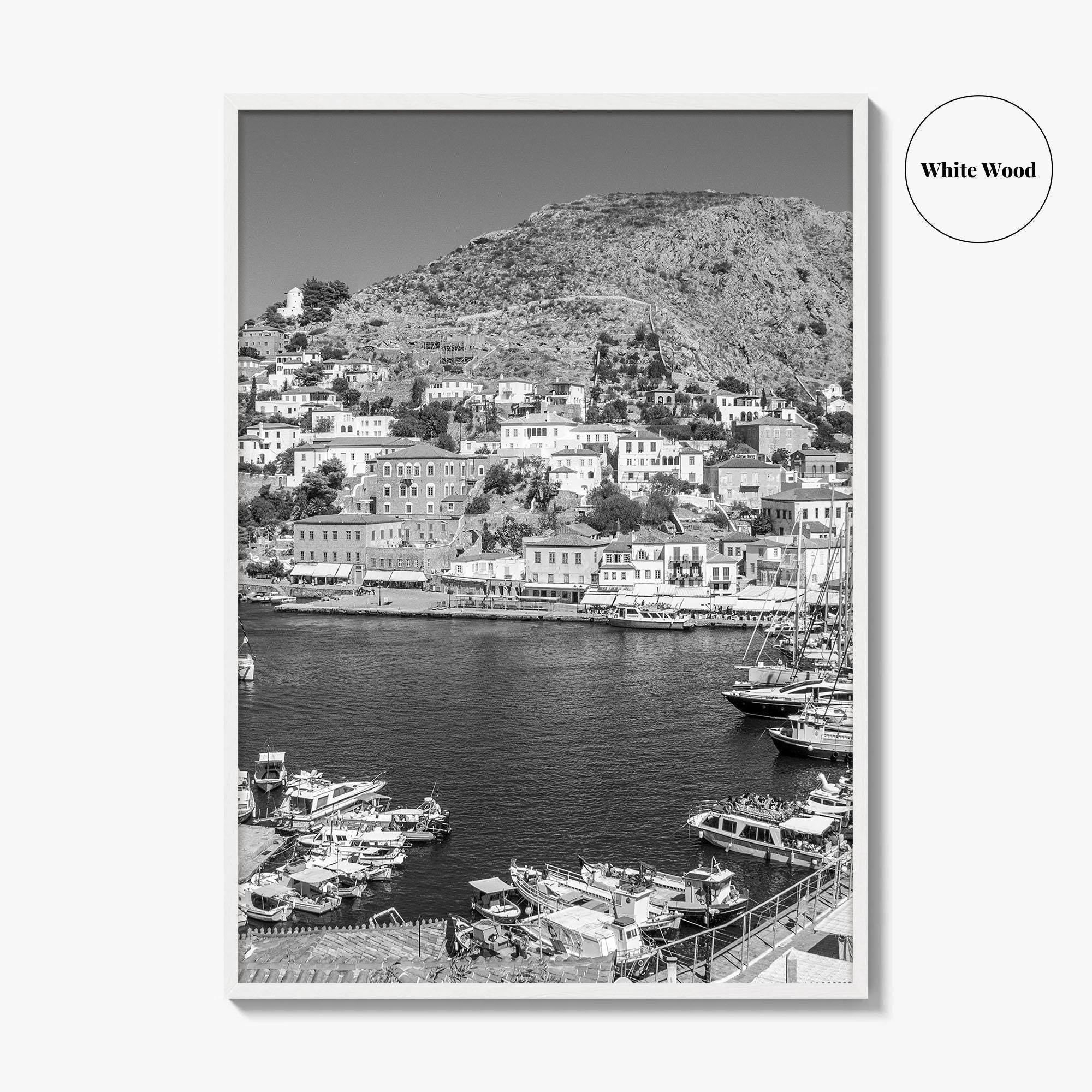 Hydra Black and White Fine Art Photo Print, Harbor, Island Greece Wall Decor Poster
