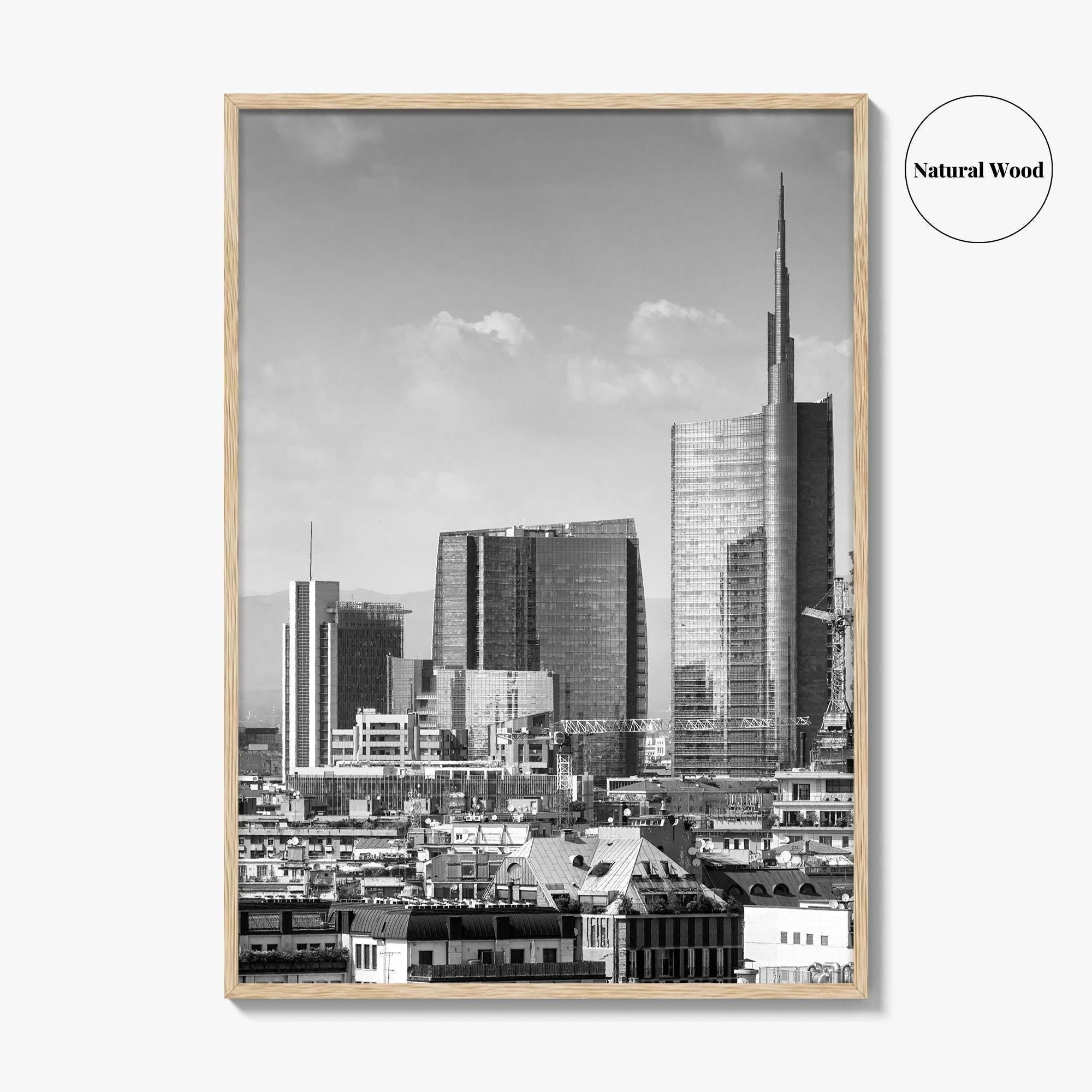 Milan Skyline Black and White Fine Art Photo Print, Porta Nuova, Italy Poster