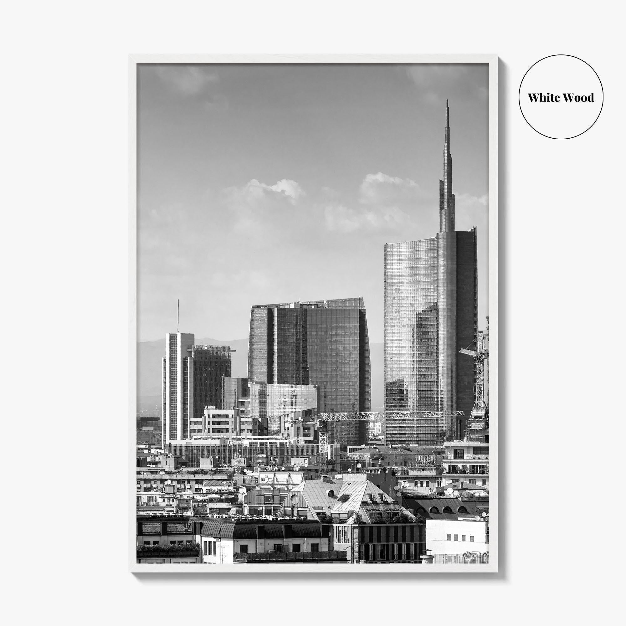 Milan Skyline Black and White Fine Art Photo Print, Porta Nuova, Italy Poster