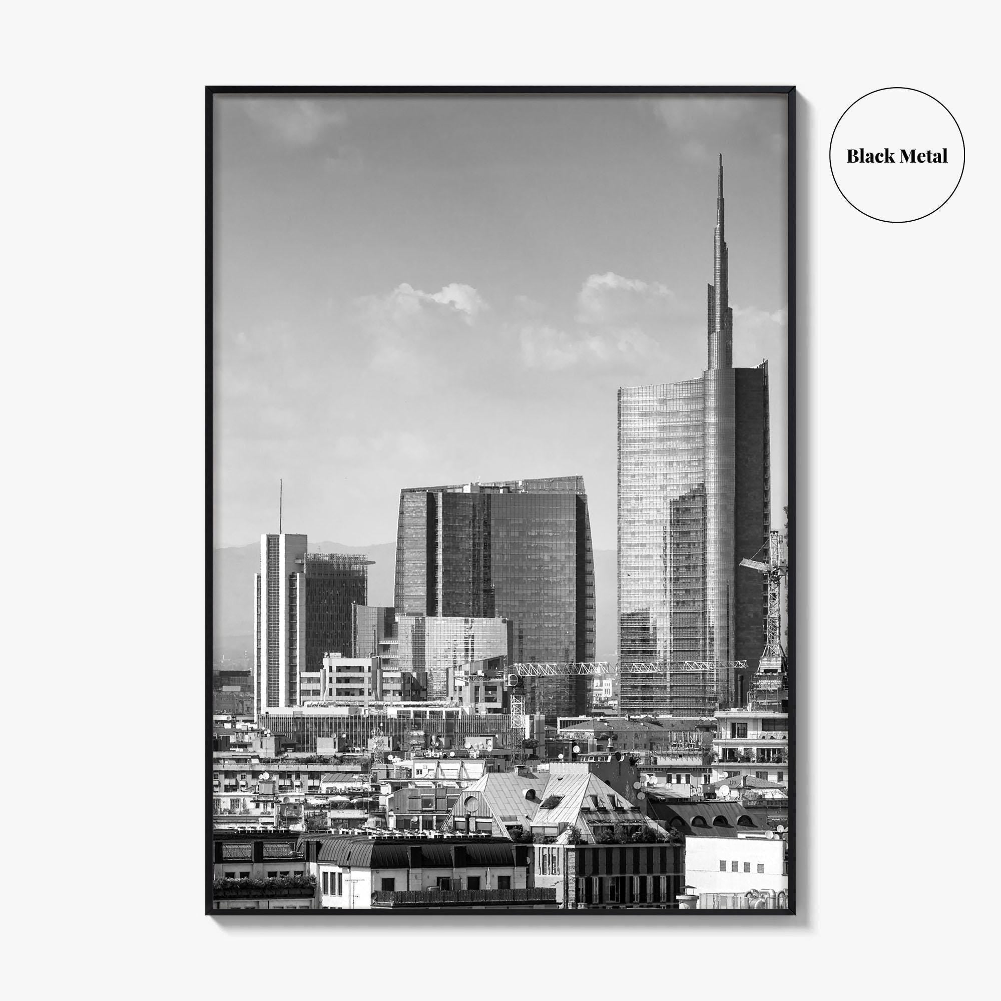 Milan Skyline Black and White Fine Art Photo Print, Porta Nuova, Italy Poster