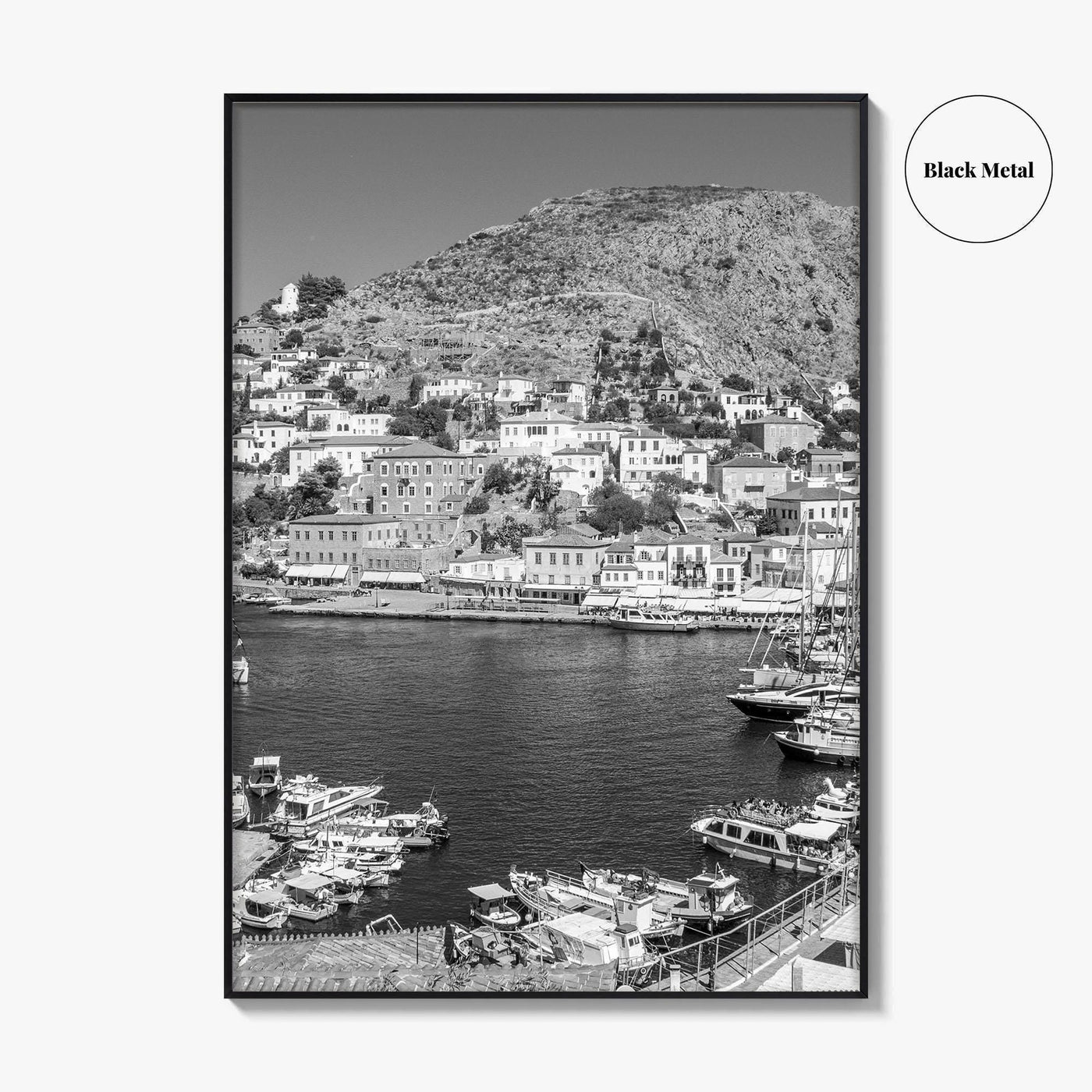 Hydra Black and White Fine Art Photo Print, Harbor, Island Greece Wall Decor Poster
