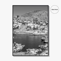 Hydra Black and White Fine Art Photo Print, Harbor, Island Greece Wall Decor Poster