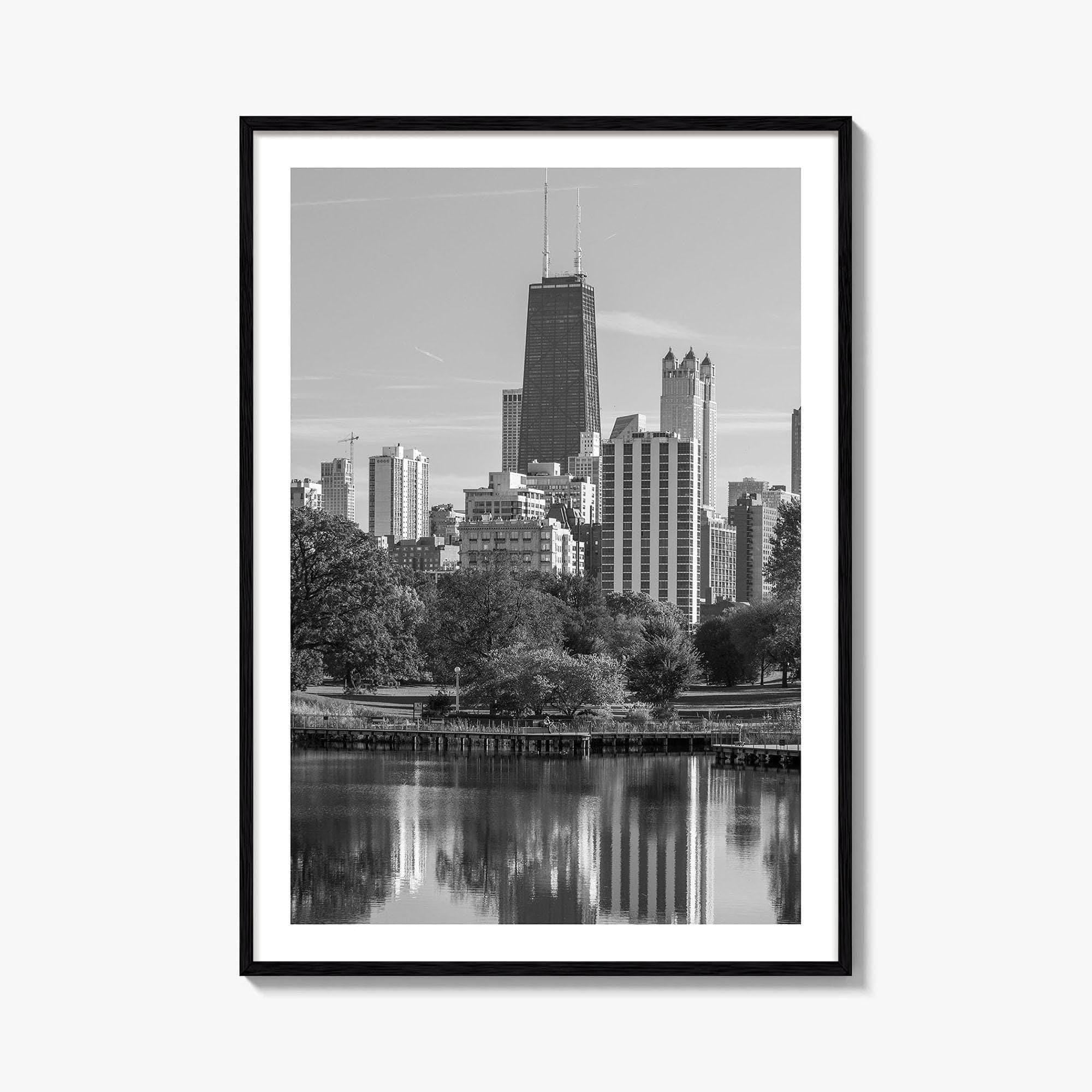 Chicago Skyline Black and White Fine Art Photo Print, Lincoln Park Illinois Poster