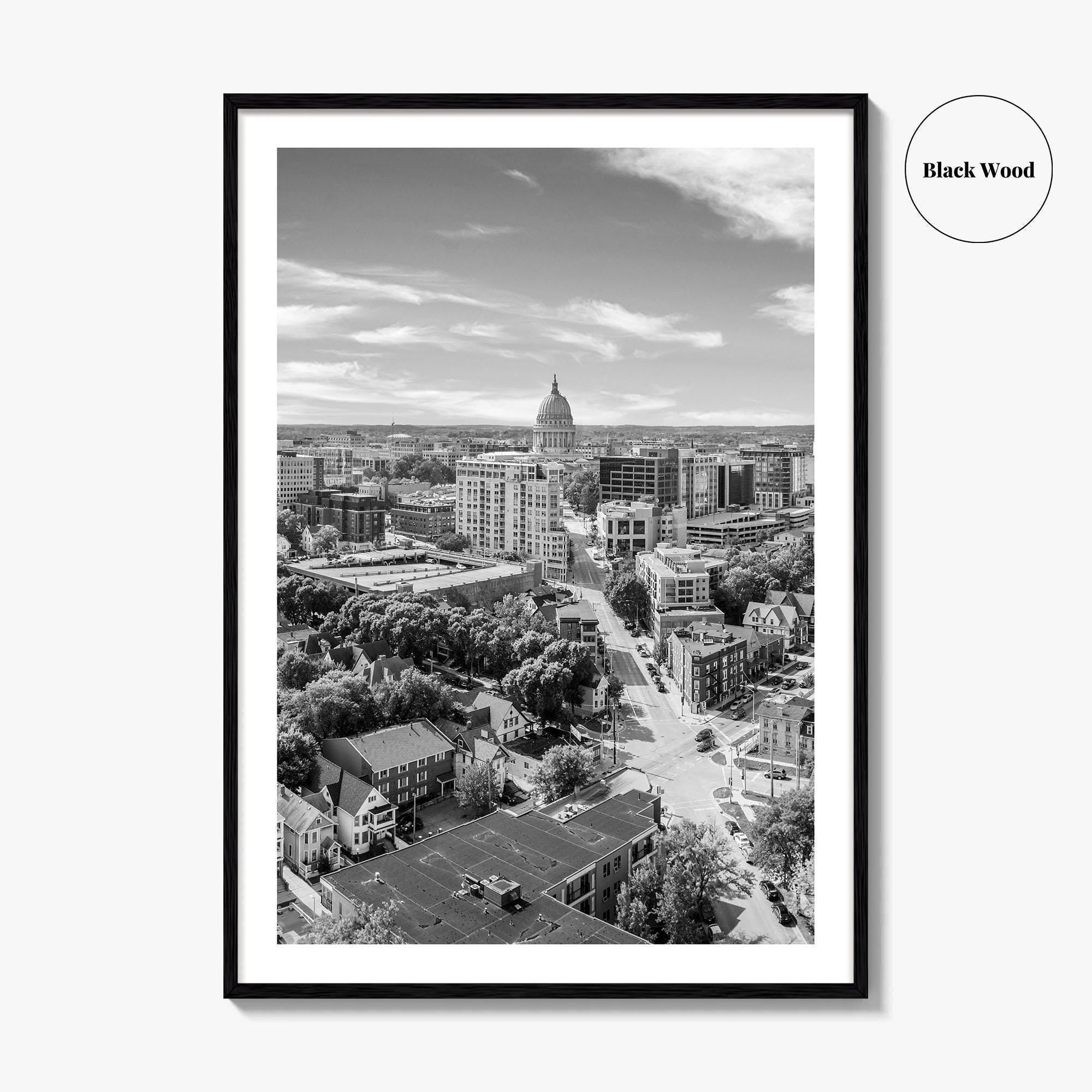 Madison Skyline Black and White Fine Art Photo Print, Wisconsin State Capitol, USA Poster