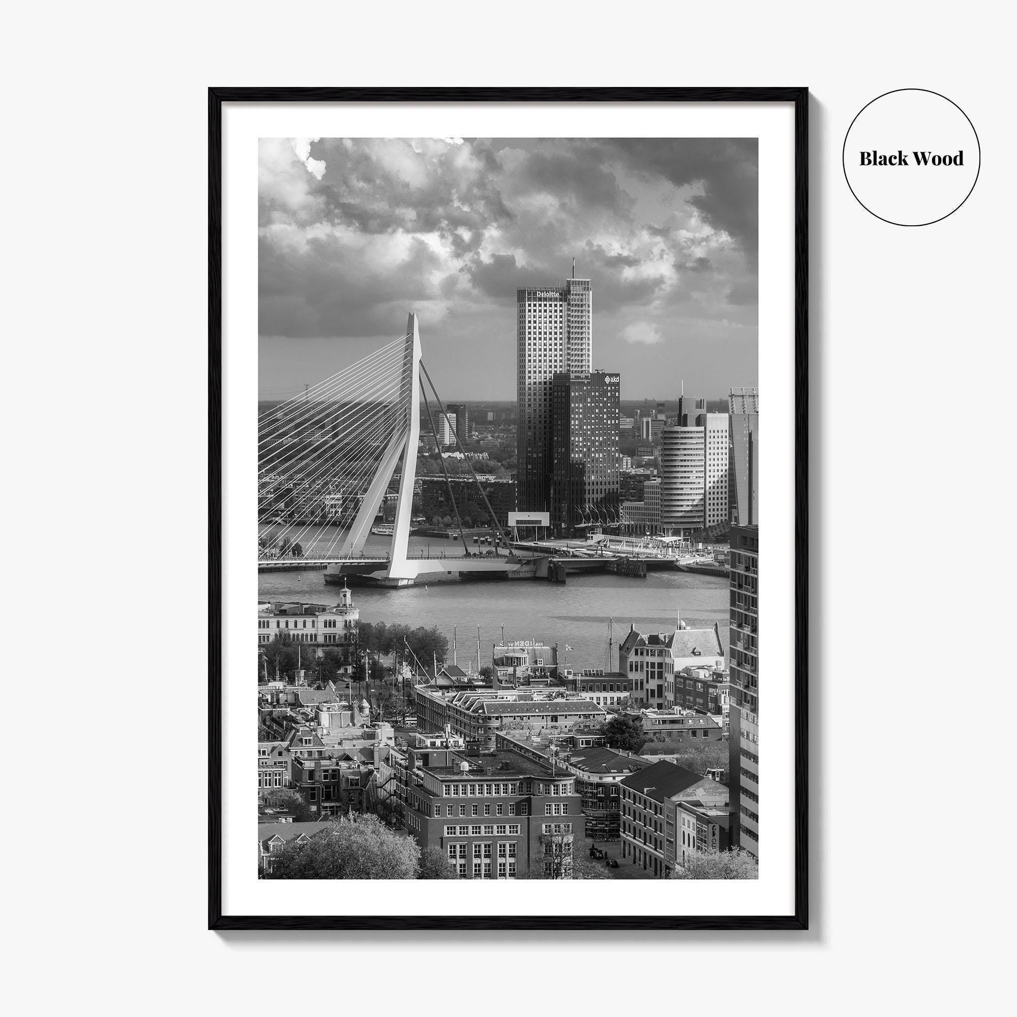 Rotterdam Skyline Black and White Fine Art Photo Print, Euromast South Holland Poster