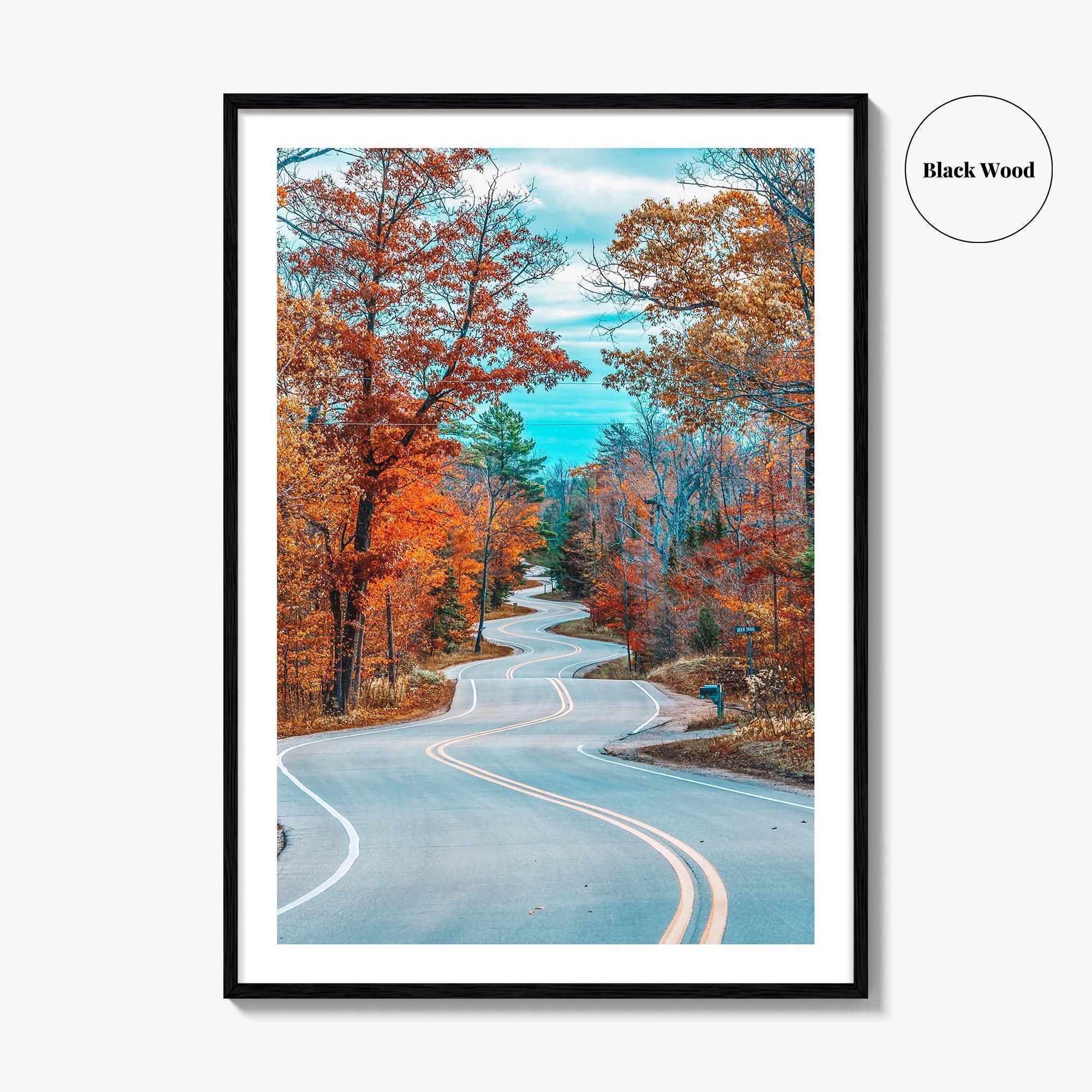 Door County Wisconsin Fine Art Photo Print, Autumn Winding Road, Fall Foliage Poster