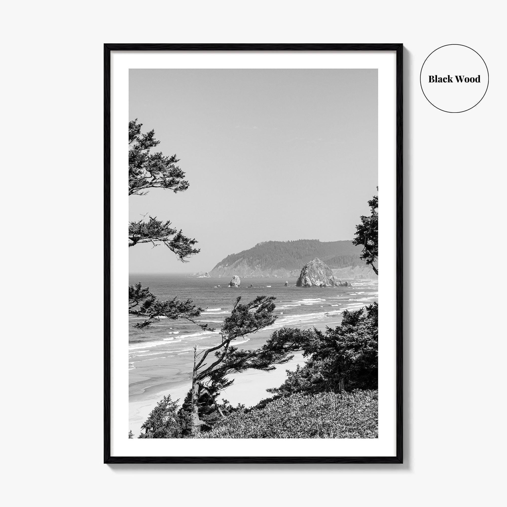 Cannon Beach Black and White Fine Art Photo Print, Haystack Rock Oregon Coast Poster